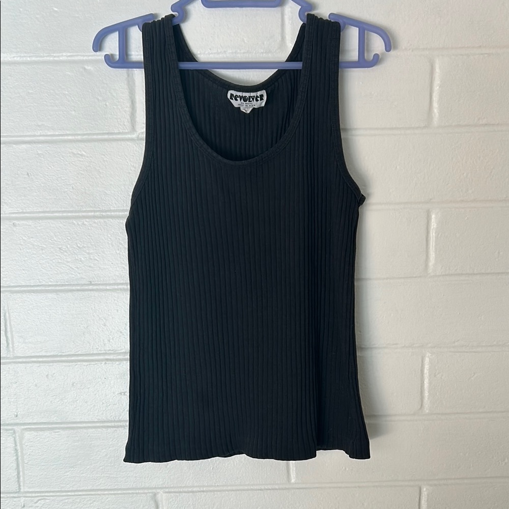 Vintage Black Fitted Ribbed Tank Top